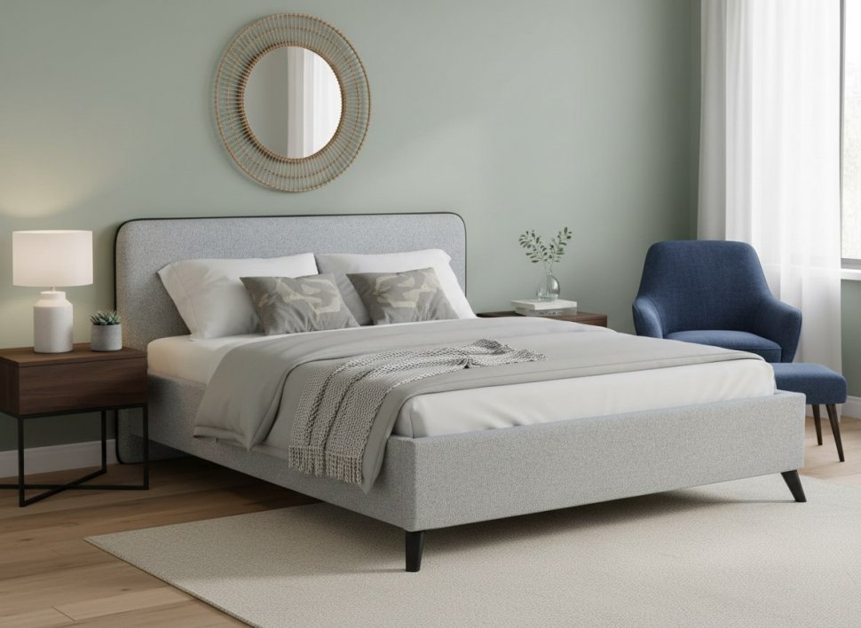 Миа кровать 160 Bravo grey (серый) / кант Лайт 10 Велюр (коричневый)