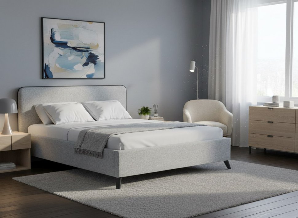 Миа кровать 160 Bravo grey (серый) / кант Лайт 10 Велюр (коричневый)