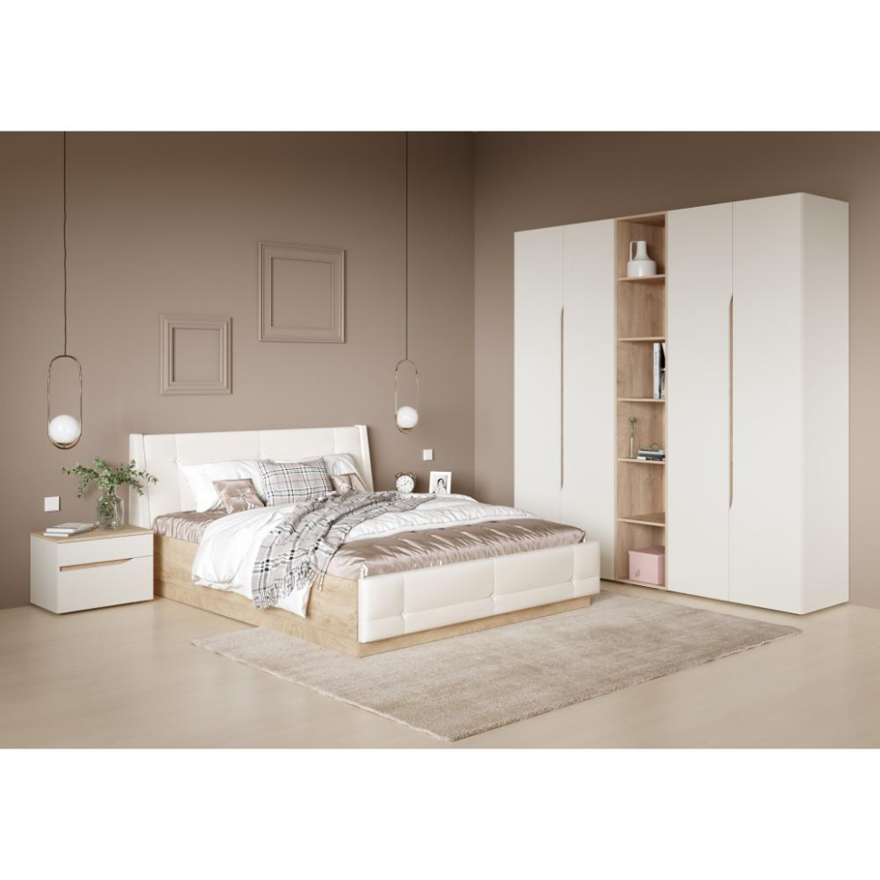 Муссон кровать 11.28 Дуб Эндгрейн/к/з Марвел вайт