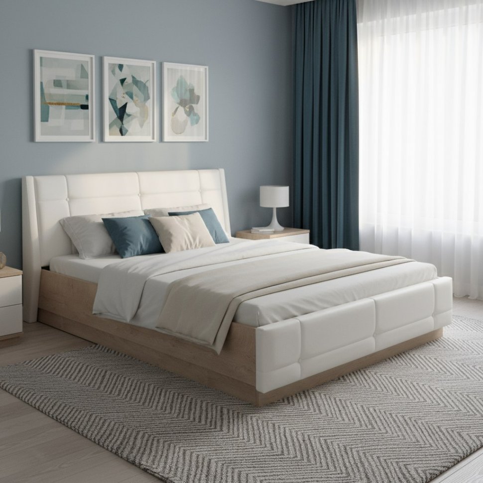 Муссон кровать 11.28 Дуб Эндгрейн/к/з Марвел вайт