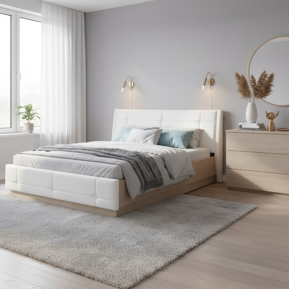 Муссон кровать 11.28 Дуб Эндгрейн/к/з Марвел вайт