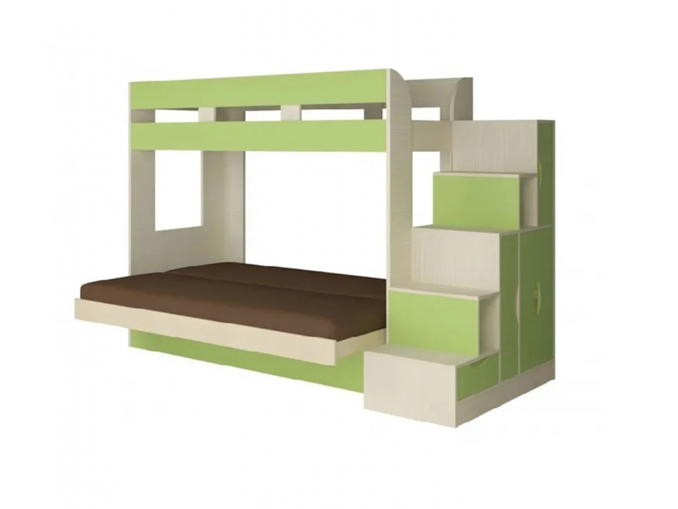 Карамель 75-01 Кровать-чердак Зеленый / Бодега светлый / Велюр Коричневый