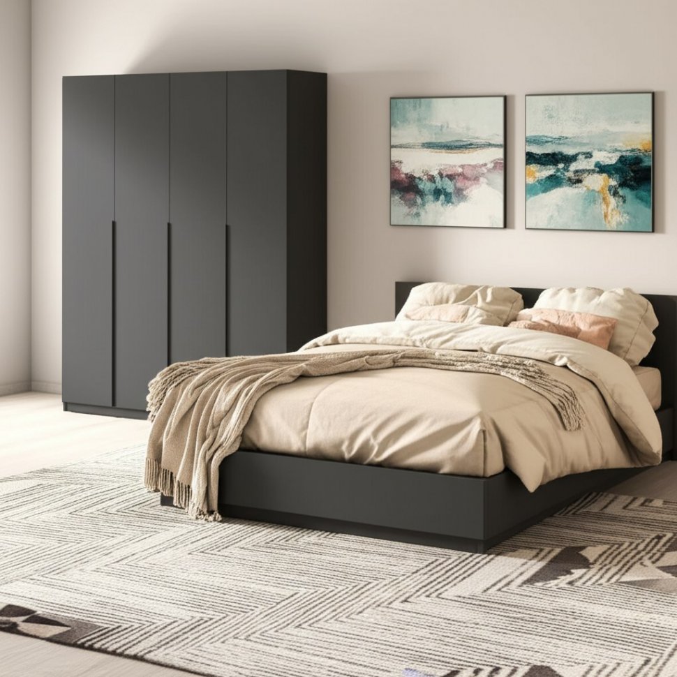 Шкаф распашной с наполнением (11 полок + 2 ящика + штанга) ШК 5 (1600), Графит