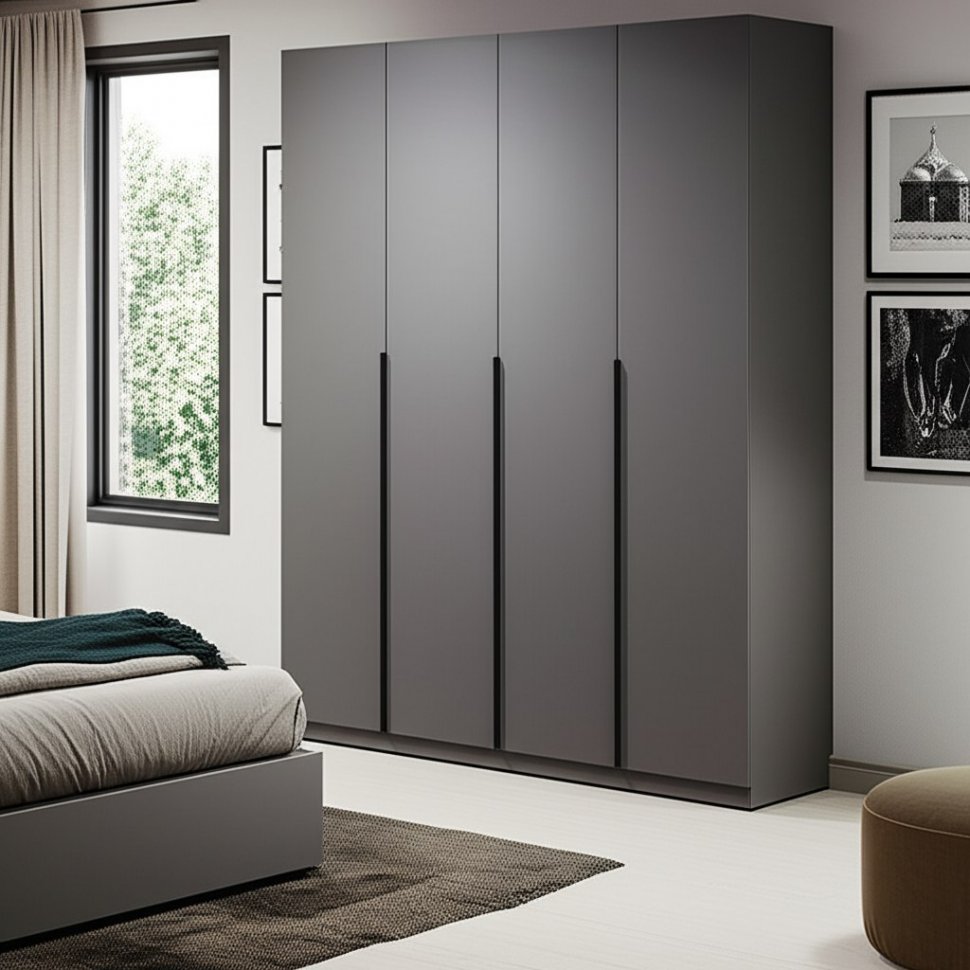 Шкаф распашной с наполнением (11 полок + 2 ящика + штанга) ШК 5 (1600), Графит