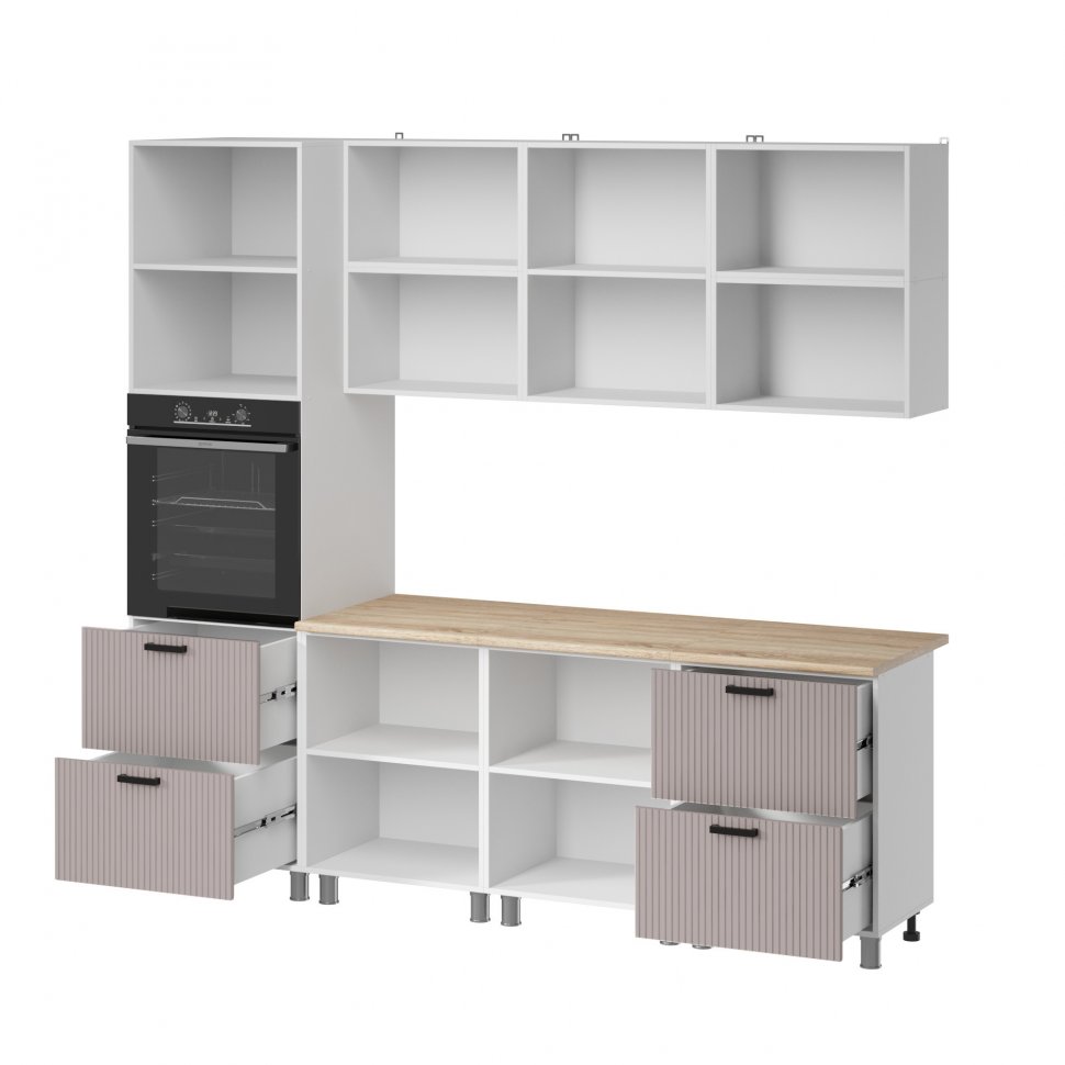 Кухня Аленушка 2,4м Лотос Кашемир,скоба антрацит,сонома