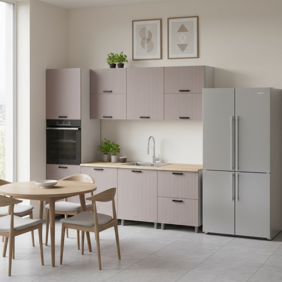 Кухня Аленушка 2,4м Лотос Кашемир,скоба антрацит,сонома