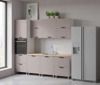 Кухня Аленушка 2,4м Лотос Кашемир,скоба антрацит,сонома