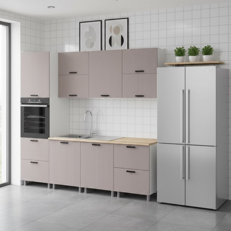 Кухня Аленушка 2,4м Лотос Кашемир,скоба антрацит,сонома