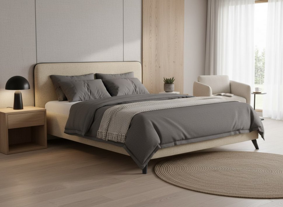 Миа кровать 160 Bravo light brown (бежево-коричневый) / кант Лайт 10 Велюр (коричневый)