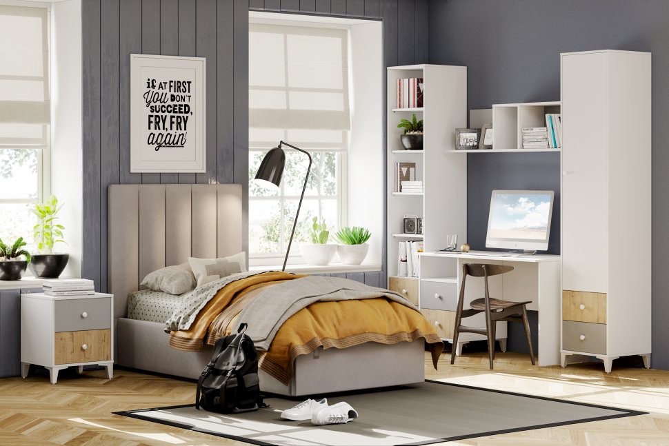 НМ 041.11 тумба прикроватная Морти Дуб Бунратти/белый/серый