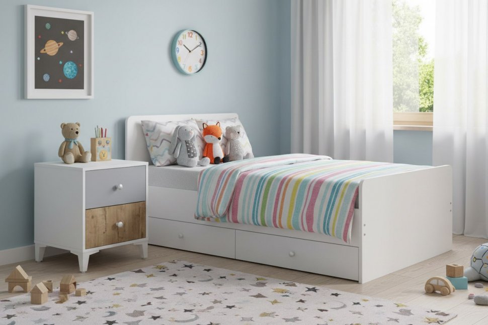 НМ 041.11 тумба прикроватная Морти Дуб Бунратти/белый/серый