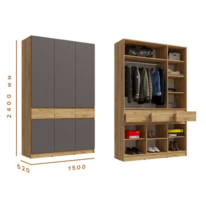 Шкаф 3-дверный Роджина (Графит)