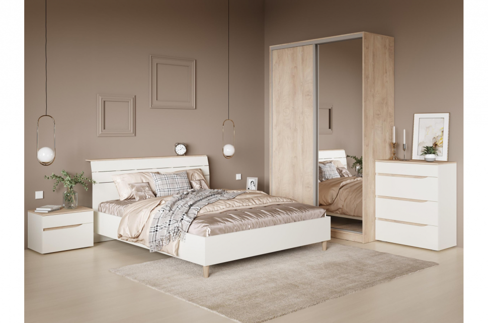 Муссон кровать 11.41 Дуб Эндгрейн/Белый