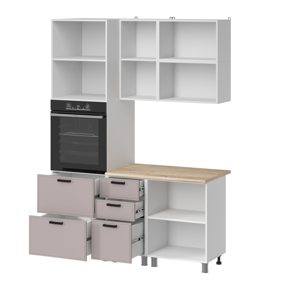 Кухня Аленушка 1,6м ПД 2 Магнолия Кашемир,скоба черный,сонома