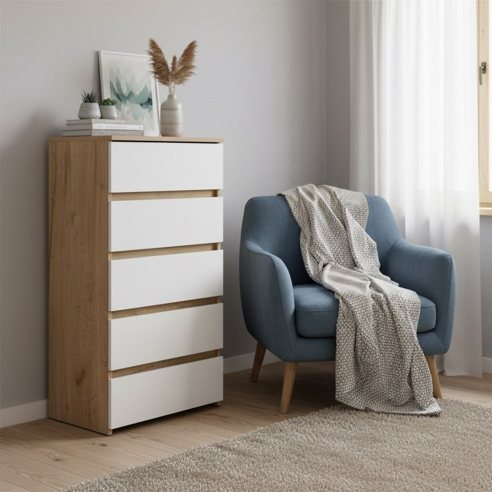 Некст 1 комод 5 ящиков / Дуб золотой/Белый