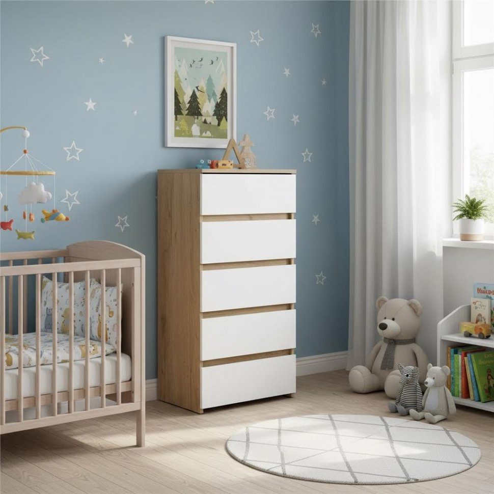 Некст 1 комод 5 ящиков / Дуб золотой/Белый