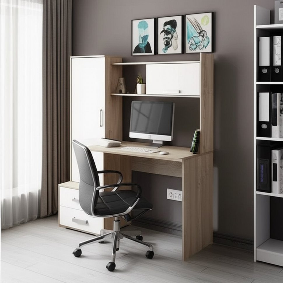 Компьютерный стол Квартет-9 ТЭКС (Дуб сонома/белый)