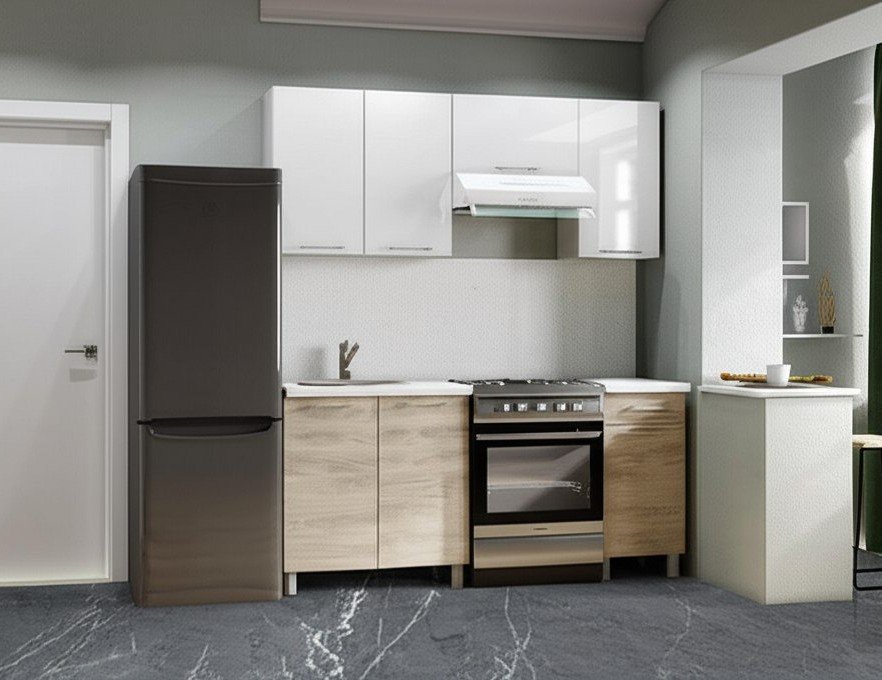 Кухня Танго 1,8 м с окапом, Белый, Дуб Шале