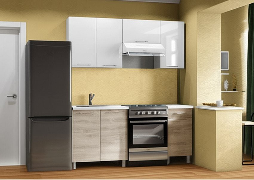 Кухня Танго 1,8 м с окапом, Белый, Дуб Шале