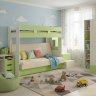 Карамель 75-01 Кровать-чердак Зеленый / Бодега светлый / Велюр Кремовый