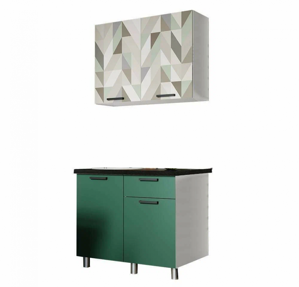 Кухня Ева 1 м, Зеленый лес, Черный янтарь