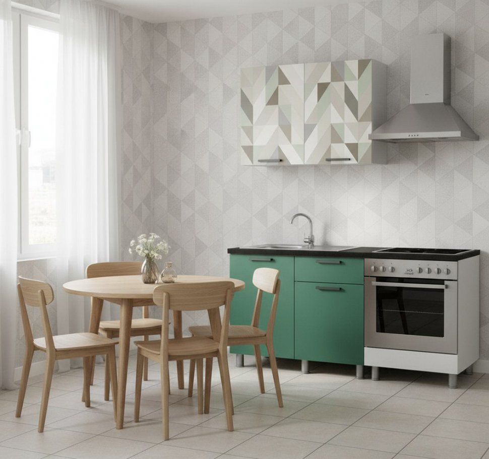 Кухня Ева 1 м, Зеленый лес, Черный янтарь