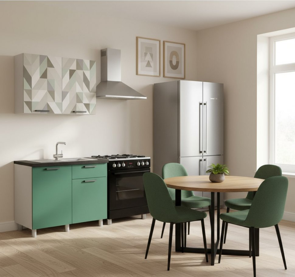 Кухня Ева 1 м, Зеленый лес, Черный янтарь