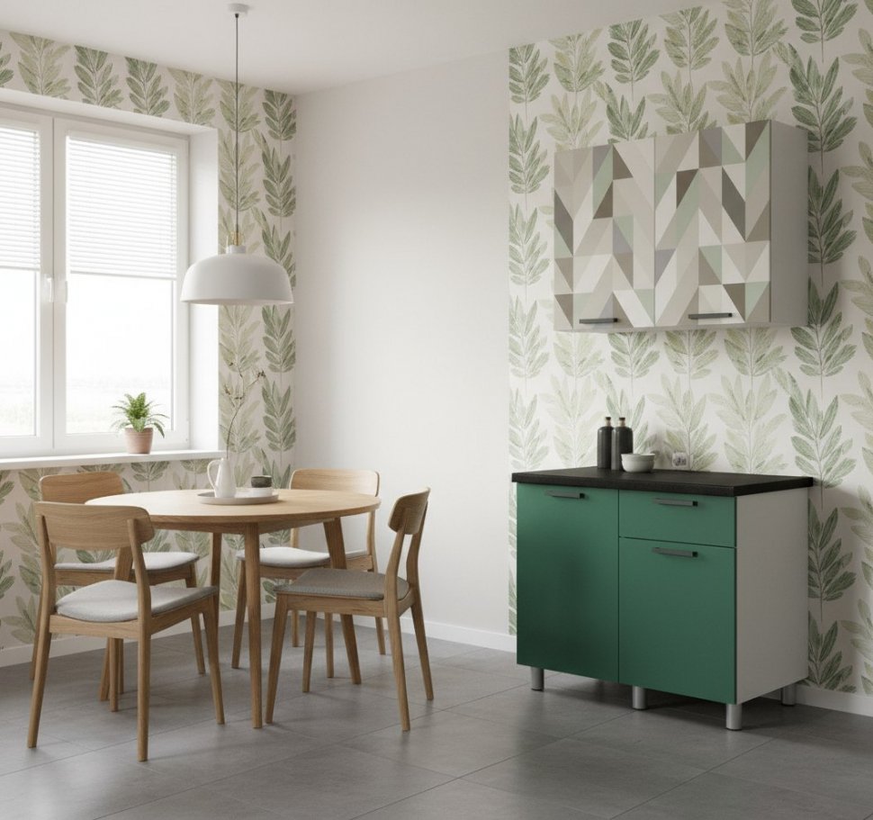 Кухня Ева 1 м, Зеленый лес, Черный янтарь