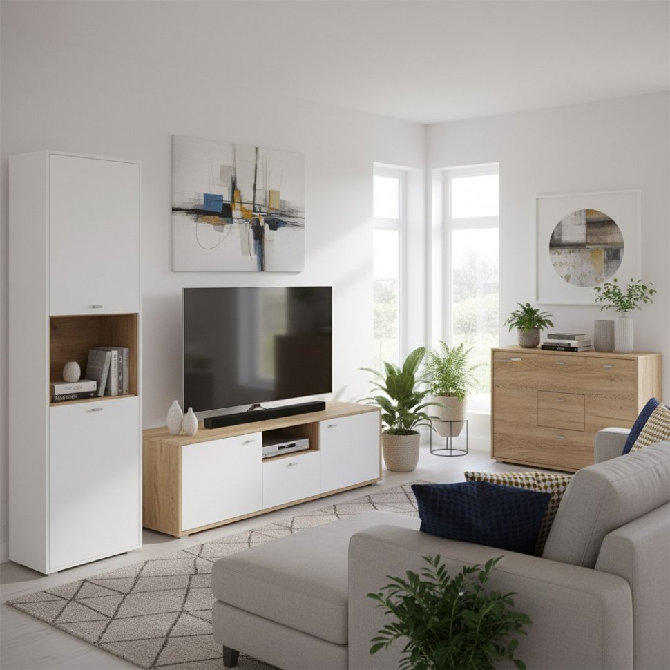 Шкаф комбинированный Бэль 10.04, Белый, Дуб Золотой