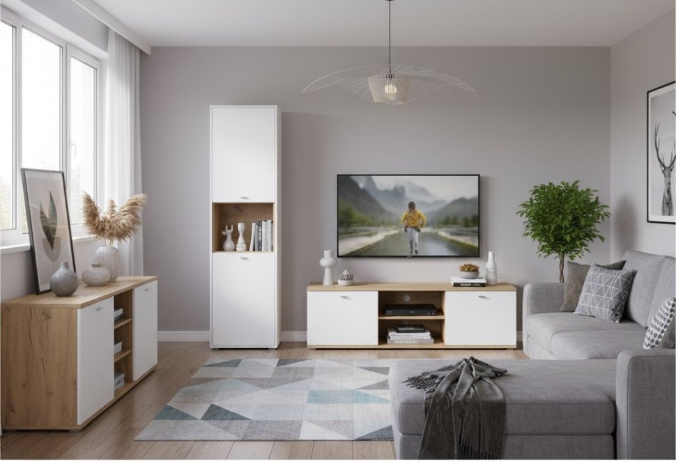 Шкаф комбинированный Бэль 10.04, Белый, Дуб Золотой