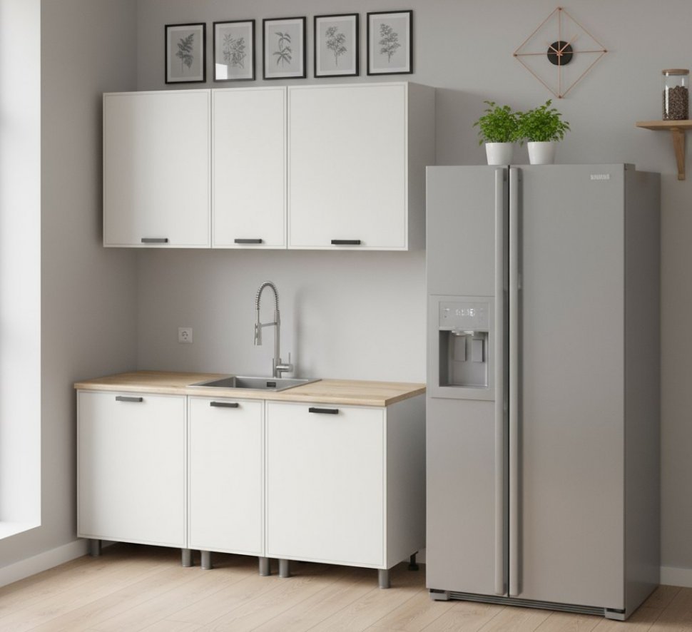 Кухня Аленушка 1,6м в.3 Магнолия Молочный,скоба черный,сонома