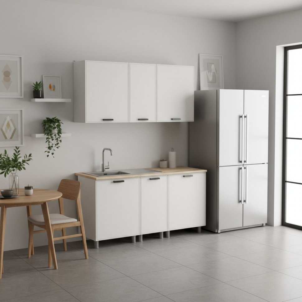 Кухня Аленушка 1,6м в.3 Магнолия Молочный,скоба черный,сонома