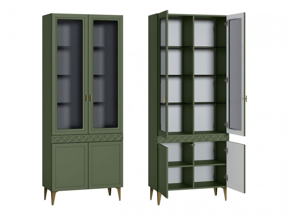 Марион шкаф-витрина 16.397.02 Дымчатый зеленый / Олива шагрень