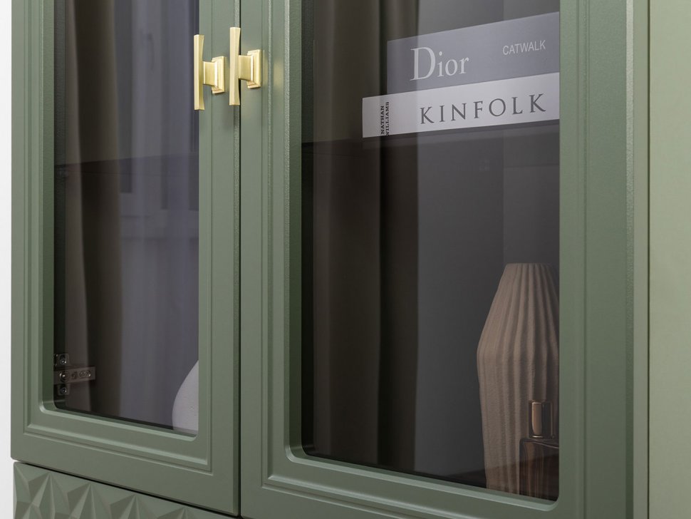 Марион шкаф-витрина 16.397.02 Дымчатый зеленый / Олива шагрень