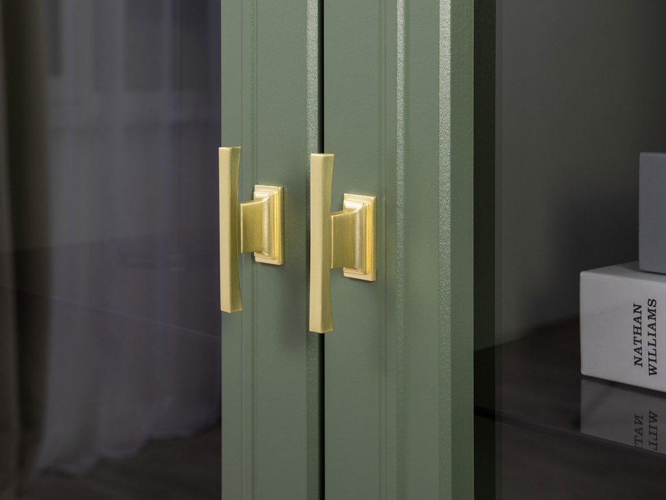 Марион шкаф-витрина 16.397.02 Дымчатый зеленый / Олива шагрень