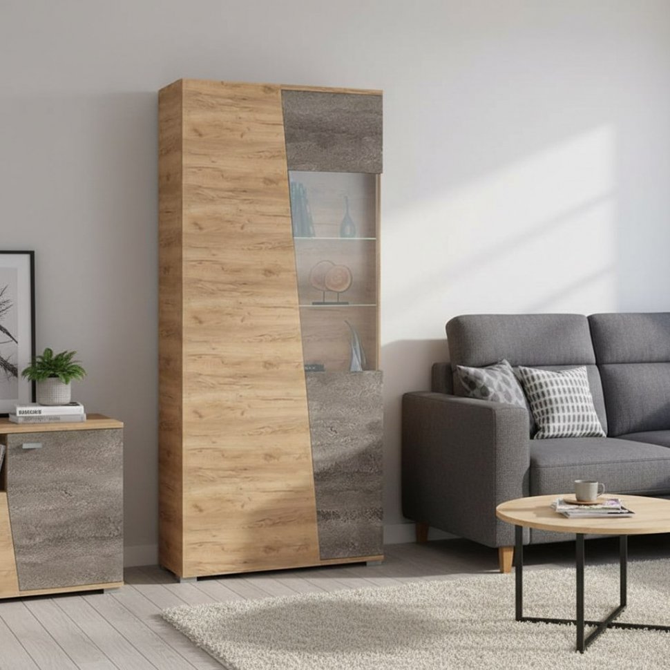 Аллегро 10 шкаф стекло / Дуб Крафт золотой/Камень темный