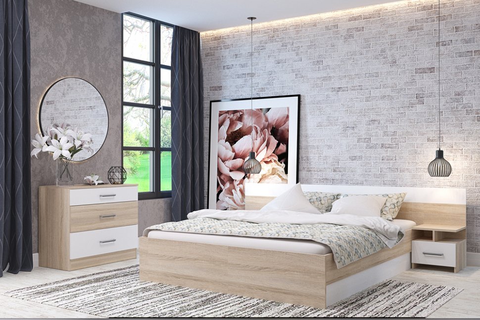 Спальня Леси (Горизонт) Комплект Дуб сонома / Белый