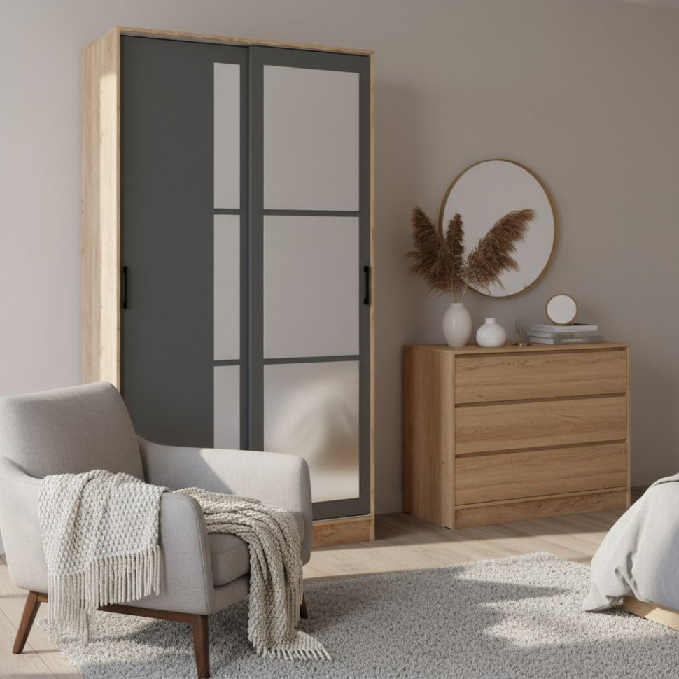 Шкаф-купе Стиль-2 120, Дуб Крафт Золотой, Графит серый