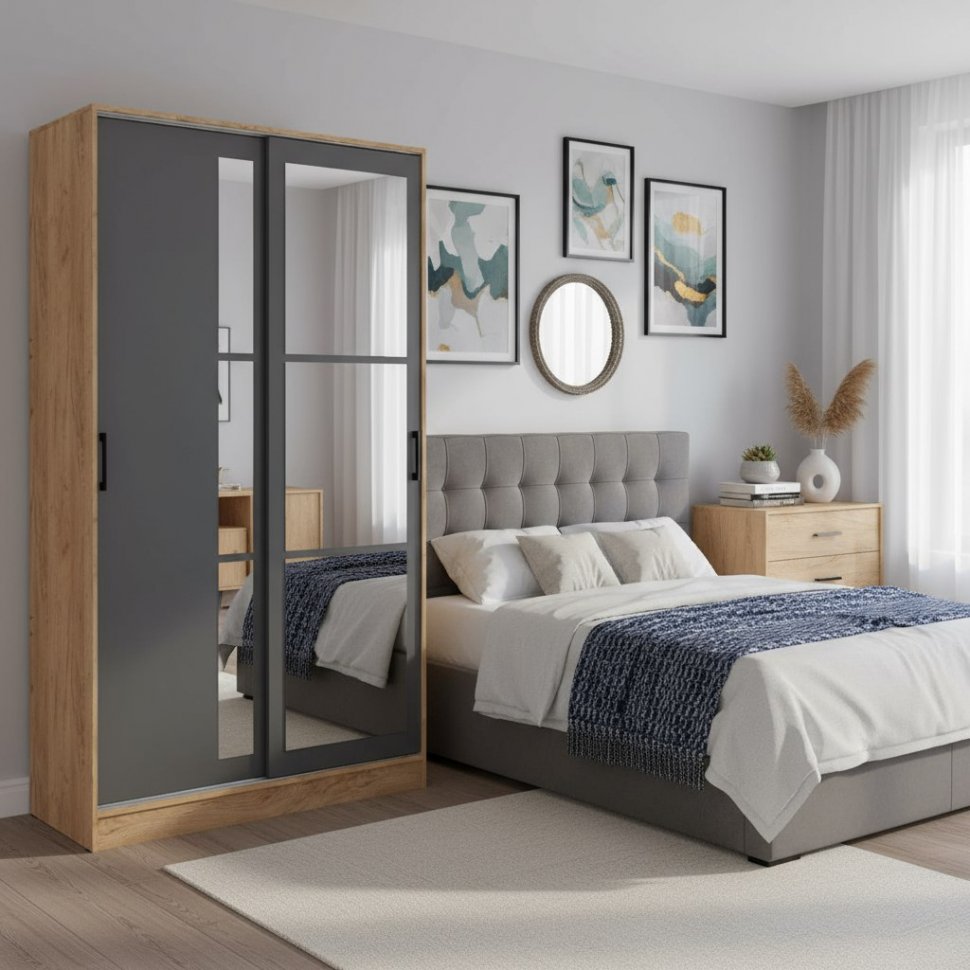 Шкаф-купе Стиль-2 120, Дуб Крафт Золотой, Графит серый