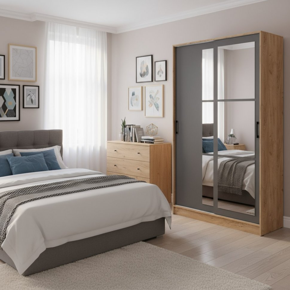 Шкаф-купе Стиль-2 120, Дуб Крафт Золотой, Графит серый