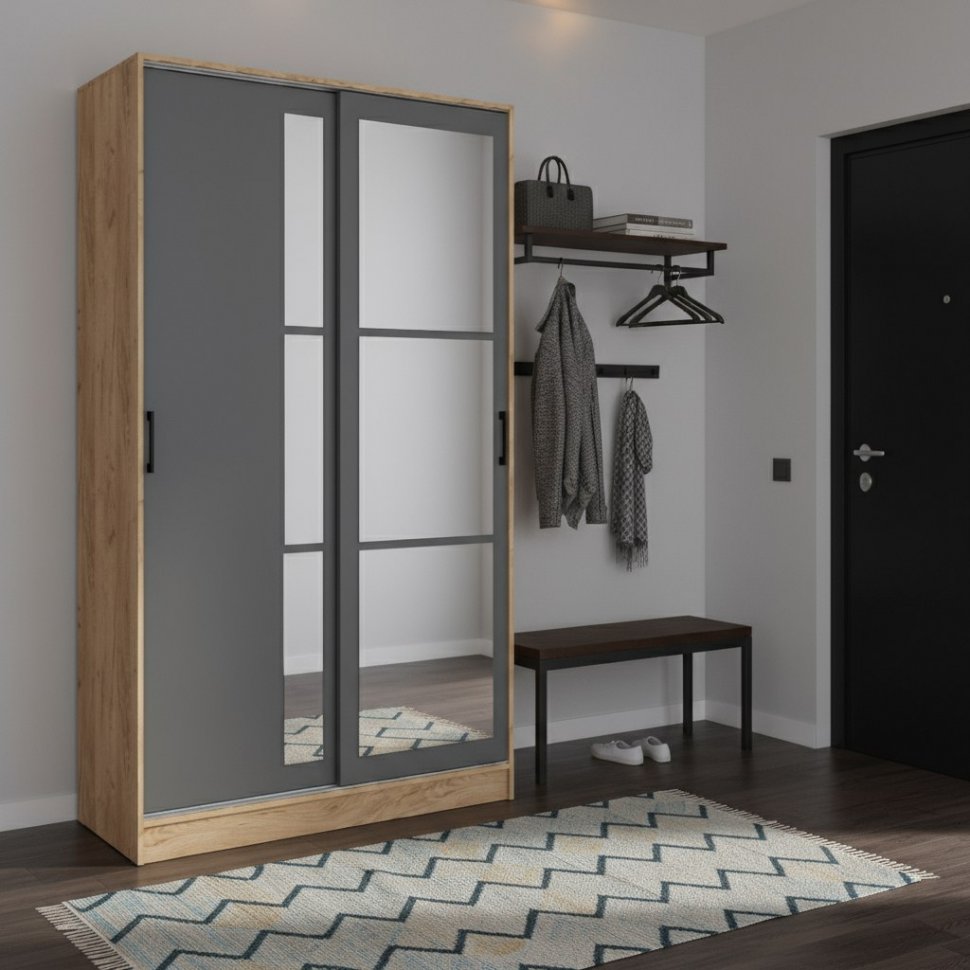 Шкаф-купе Стиль-2 120, Дуб Крафт Золотой, Графит серый