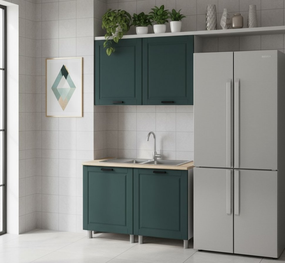 Кухня Аленушка 1,2м Астра Изумруд,скоба черный,сонома