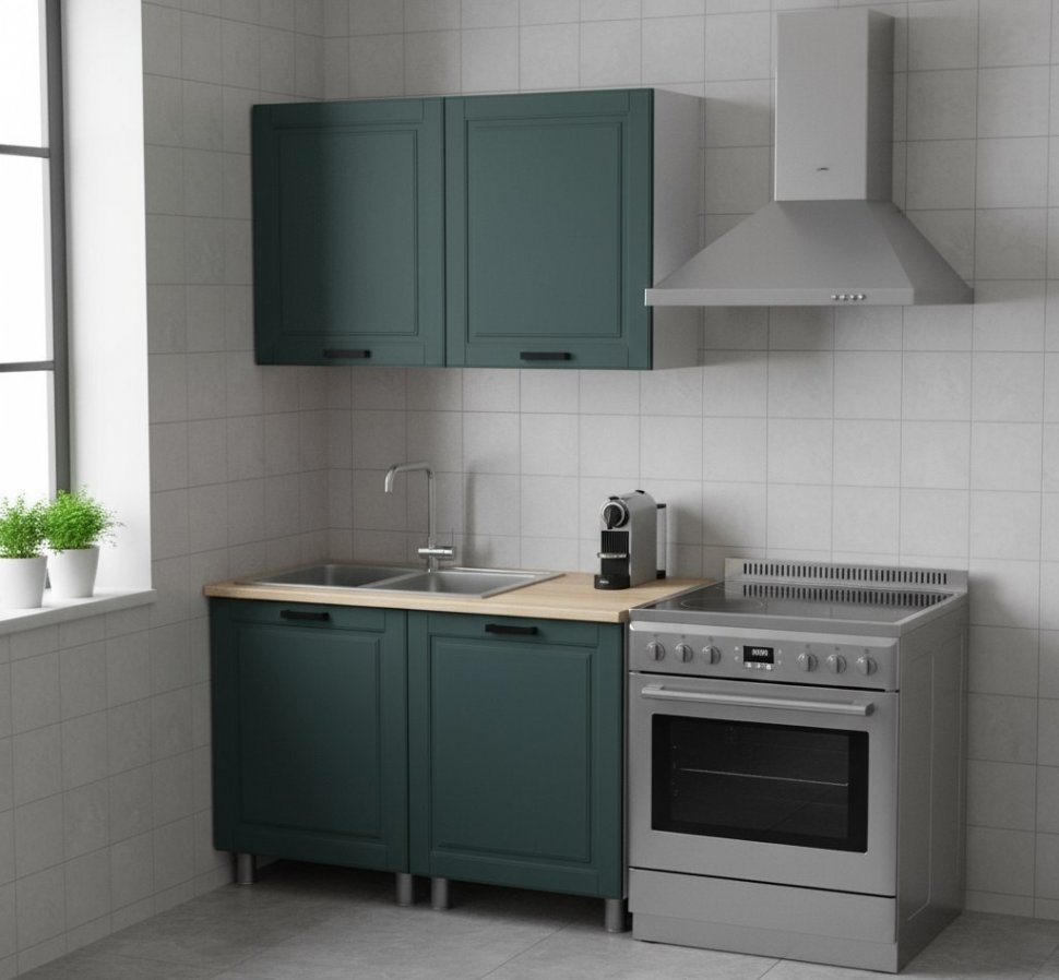 Кухня Аленушка 1,2м Астра Изумруд,скоба черный,сонома