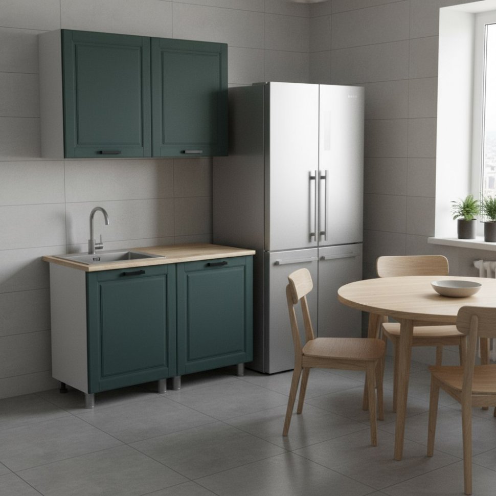 Кухня Аленушка 1,2м Астра Изумруд,скоба черный,сонома