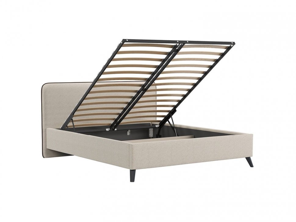 Миа кровать 160 Bravo white (светло-бежевый) / кант Лайт 10 Велюр (коричневый)