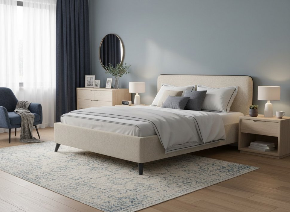 Миа кровать 160 Bravo white (светло-бежевый) / кант Лайт 10 Велюр (коричневый)