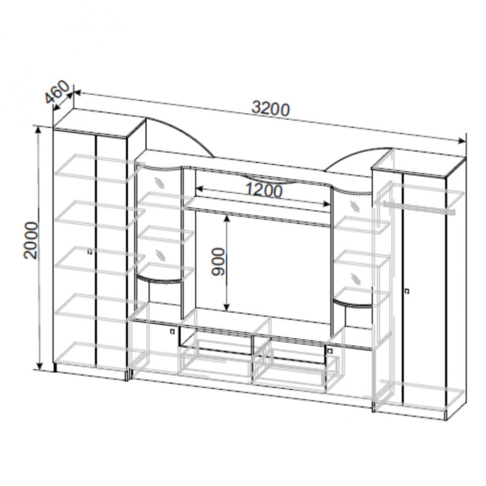 Стенка в гостиную МГС-8 (Арника) Венге / Ясень Анкор светлый