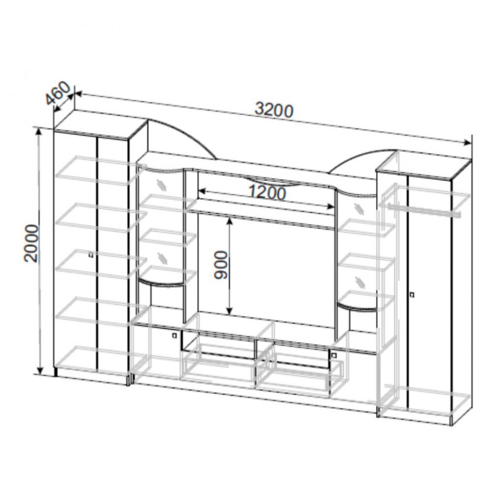 Стенка в гостиную МГС-8 (Арника) Венге / Ясень Анкор светлый