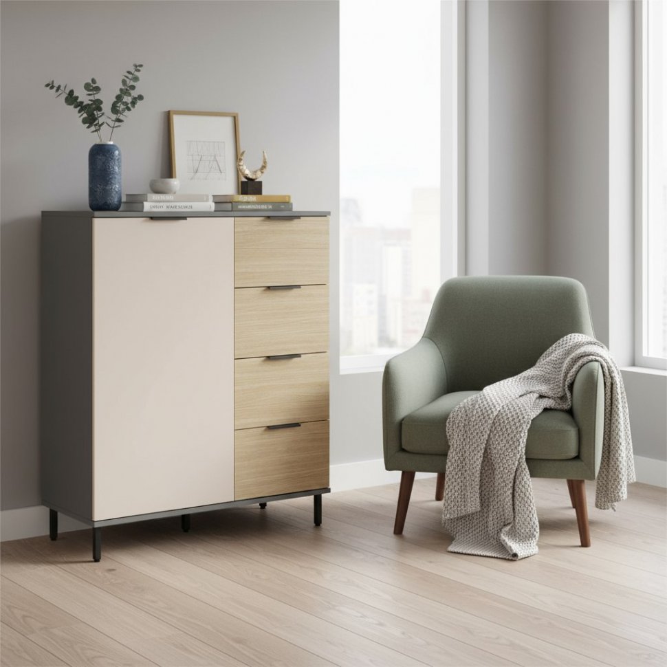 Комод Марвэл 16.234.01 Темно-серый, Сатин, Плэйн