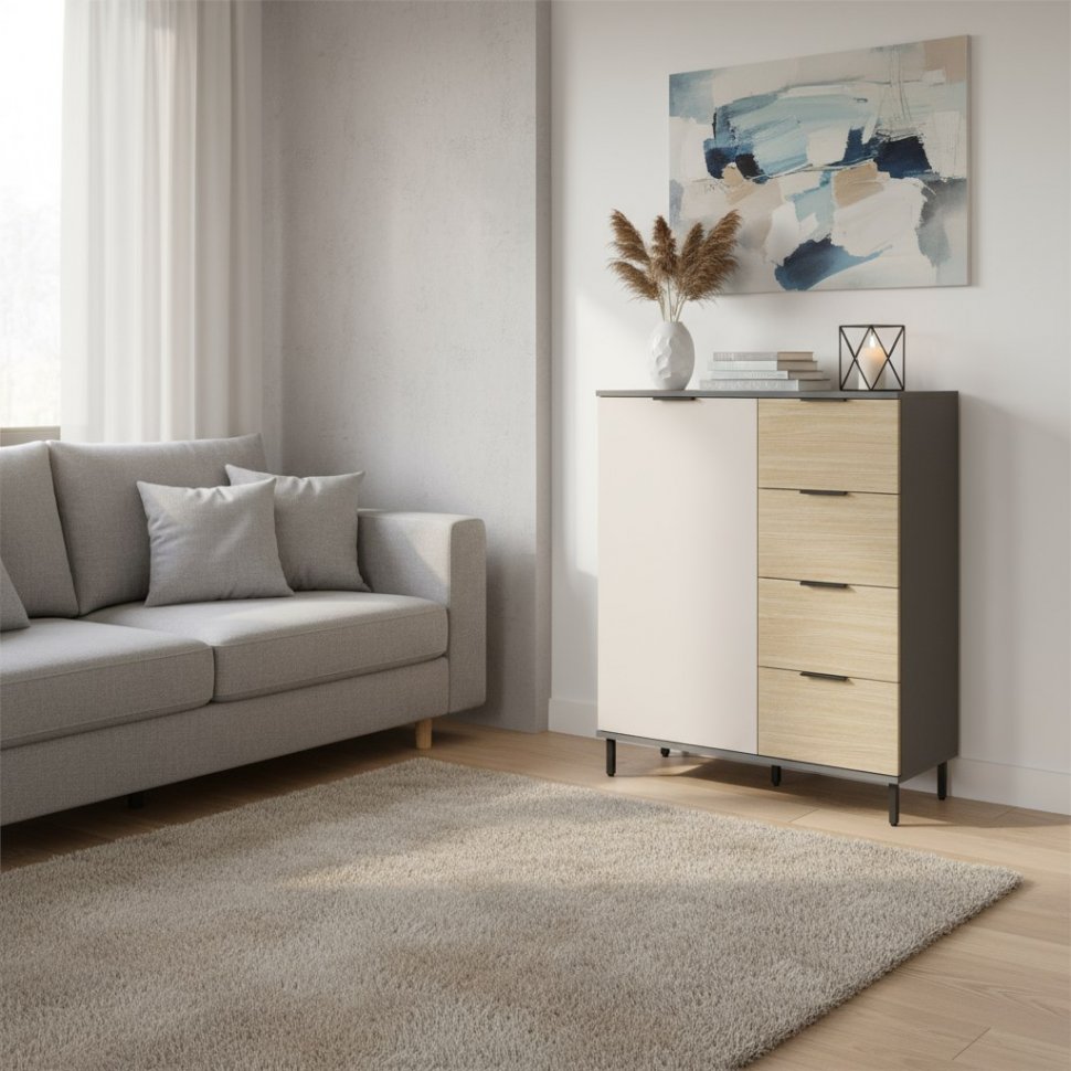 Комод Марвэл 16.234.01 Темно-серый, Сатин, Плэйн